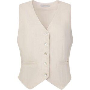 Women's Linen Vest Sleeveless V Neck Beige